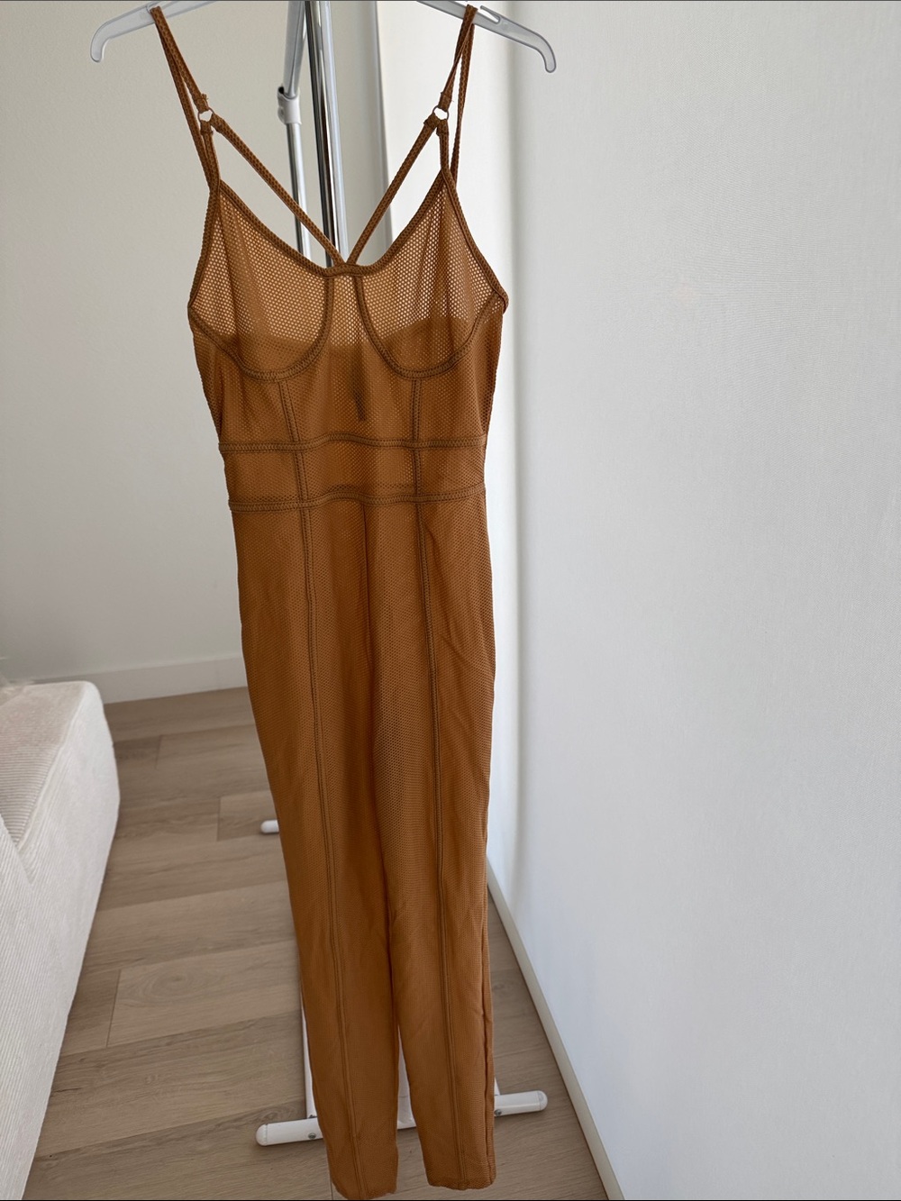 Sheer Mesh Jumpsuit- Brown